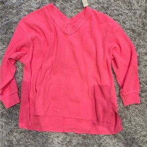 Aerie Pink V-Neck Waffle Knit Top